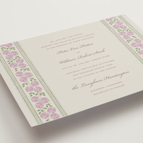 This is a blush wedding invitations with standard by Madhvi Samimi called hydrangea vines printing on signature in standard
