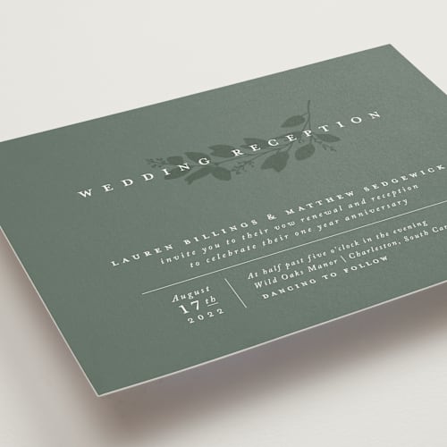 This is a eucalyptus wedding invitations with standard by Amy Kross called falling branch printing on signature in standard