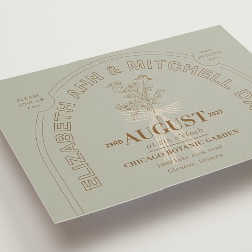 This is a sage wedding invitations with standard by Baumbirdy called sealed printing on signature in standard