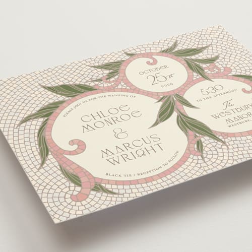 This is a blush wedding invitations with standard by GeekInk Design called 1081 printing on signature in standard