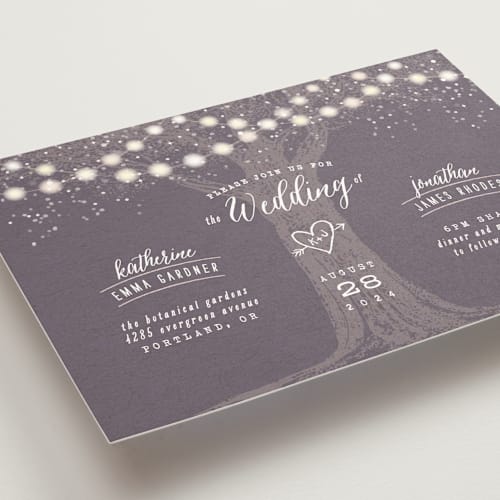 This is a plum wedding invitations with standard by Hooray Creative called garden lights printing on signature in standard