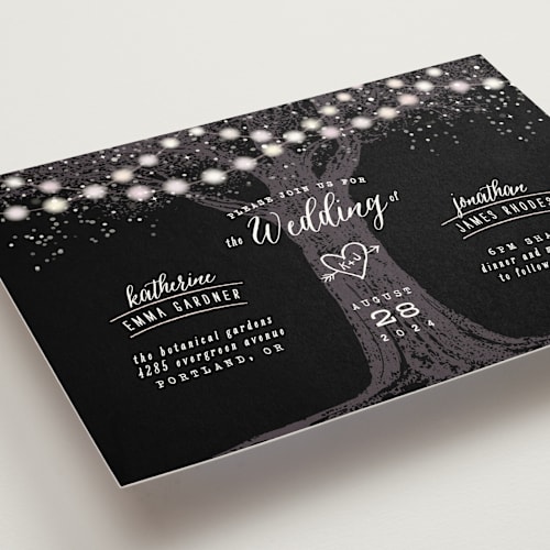 This is a midnight wedding invitations with standard by Hooray Creative called garden lights printing on signature in standard