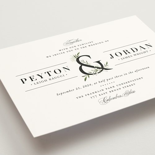 This is a cotton wedding invitations with standard by Jennifer Postorino called adorned ampersand printing on signature in standard
