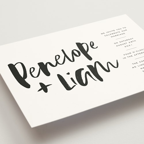 This is a onyx wedding invitations with standard by Design Lotus called love actually printing on signature in standard