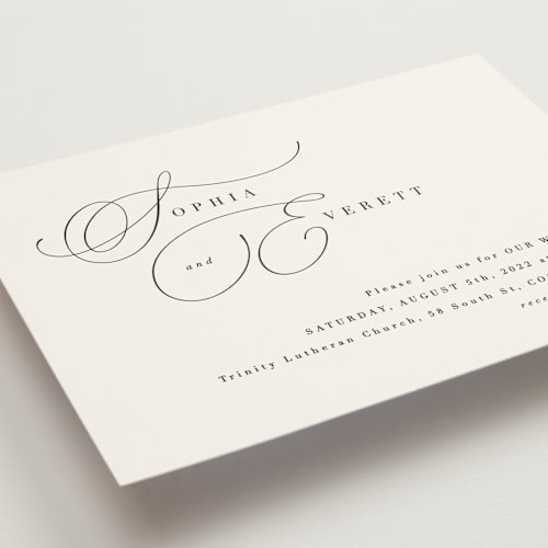 This is a ivory wedding invitations with standard by Hooray Creative called flowing initials printing on signature in standard