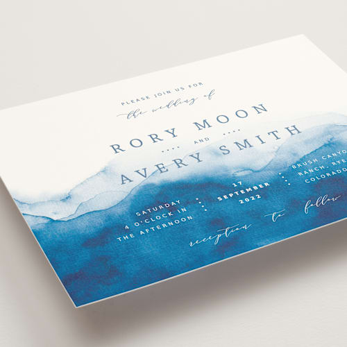 This is a ocean wedding invitations with standard by Yuliya Evseeva called watercolor waves printing on signature in standard