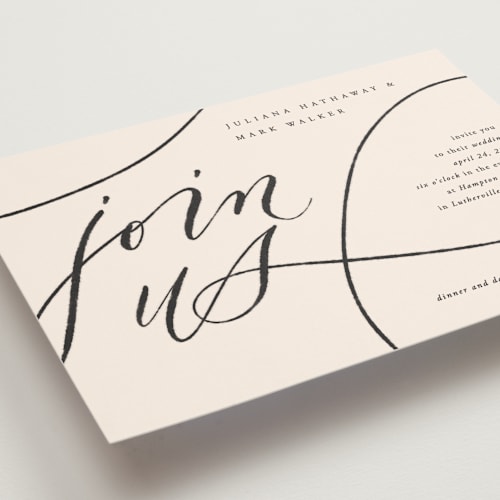 This is a creme wedding invitations with standard by Erin L. Wilson called fountain pen printing on signature in standard
