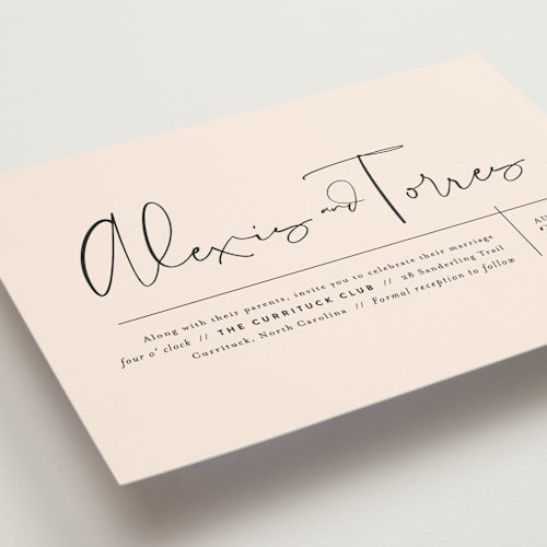 This is a blush wedding invitations with standard by Jennifer Wick called just the two of us printing on signature in standard