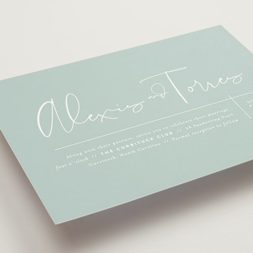This is a sea salt wedding invitations with standard by Jennifer Wick called just the two of us printing on signature in standard