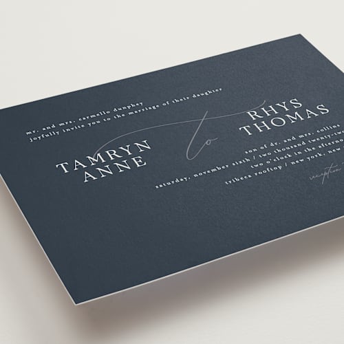 This is a nightfall wedding invitations with standard by Jula Paper Co. called waltz printing on signature in standard