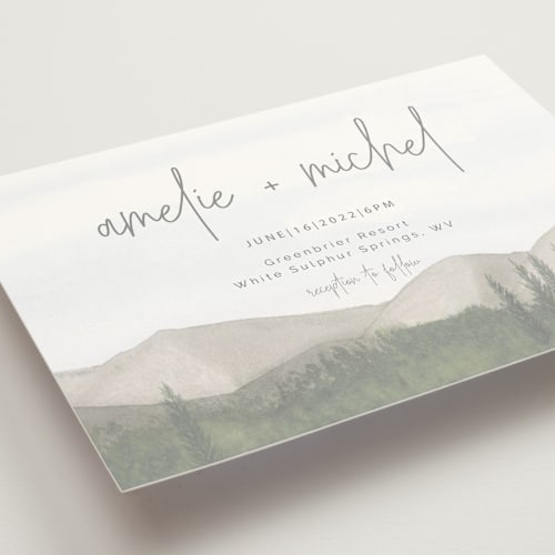 This is a splendid day wedding invitations with standard by Deborah Chou called muted mountains printing on signature in standard