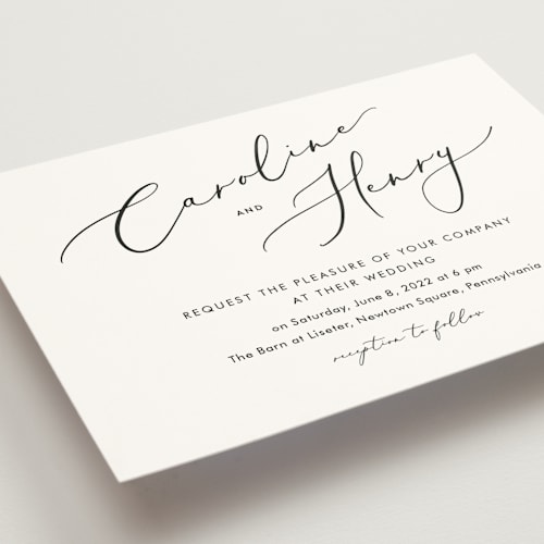 This is a classic wedding invitations with standard by Katherine Moynagh called scripted romance printing on signature in standard