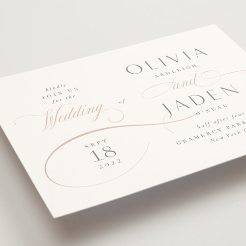 This is a blush wedding invitations with standard by Kristie Kern called gramercy printing on signature in standard