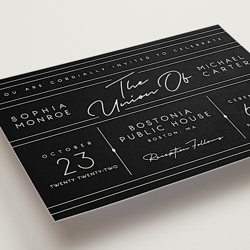 This is a slate wedding invitations with standard by GeekInk Design called vesperum printing on signature in standard