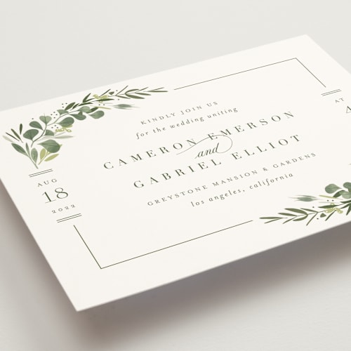 This is a leaf wedding invitations with standard by Kristie Kern called ensconce printing on signature in standard
