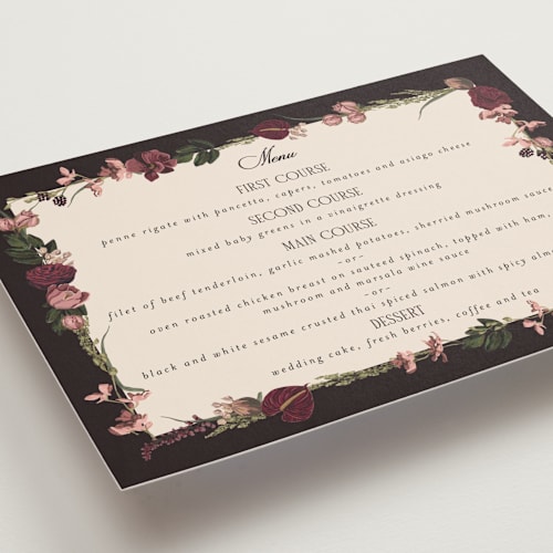 This is a merlota menu cards with standard by Susan Moyal called romantics printing on signature in standard