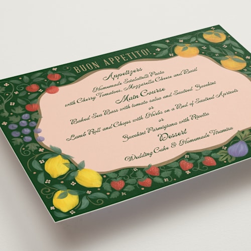 This is a verde menu cards with standard by Paper Sun Studio called bountiful printing on signature in standard