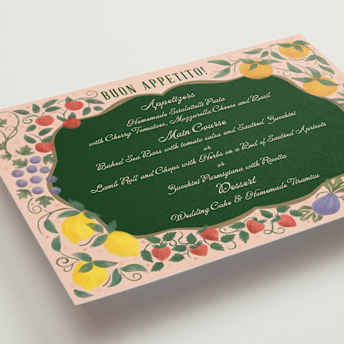 This is a rose menu cards with standard by Paper Sun Studio called bountiful printing on signature in standard