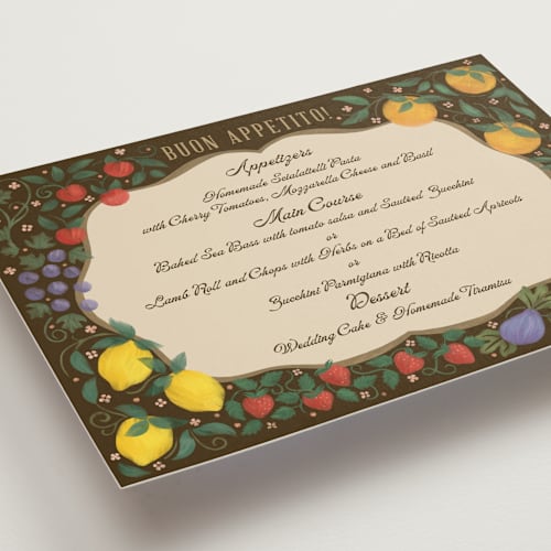 This is a mocha menu cards with standard by Paper Sun Studio called bountiful printing on signature in standard