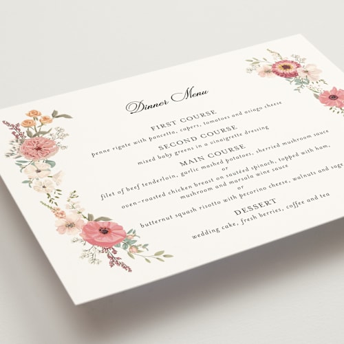 This is a sunset menu cards with standard by Susan Moyal called cherished printing on signature in standard