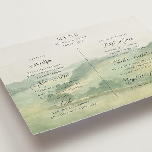 This is a meadow menu cards with standard by Elly called the vow printing on signature in standard