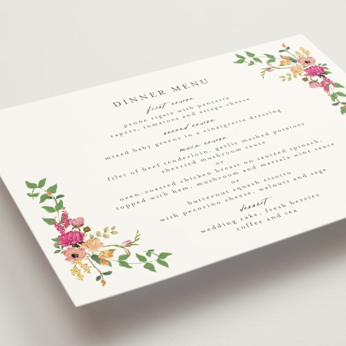 This is a tropical menu cards with standard by Susan Moyal called meadow love printing on signature in standard