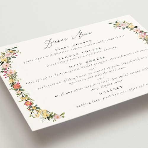 This is a tropical menu cards with standard by Susan Moyal called forest flowers printing on signature in standard