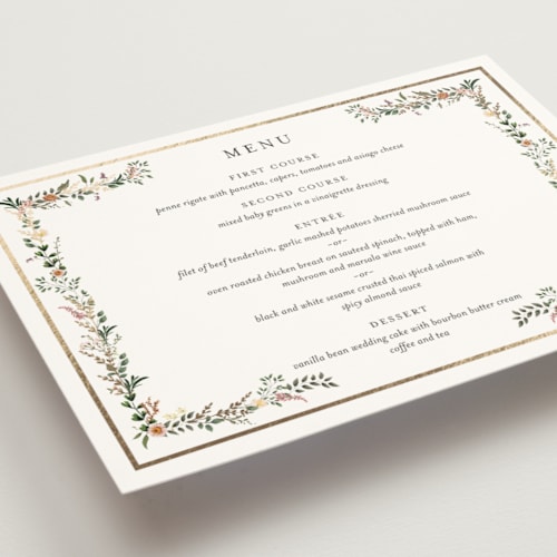 This is a blush menu cards with foil pressed by Susan Moyal called blooming vine printing on signature in 5x7