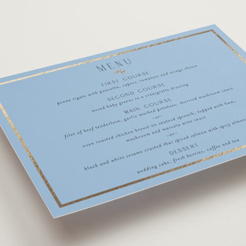 This is a coastal menu cards with foil pressed by Susan Moyal called garden whisper printing on signature in 5x7