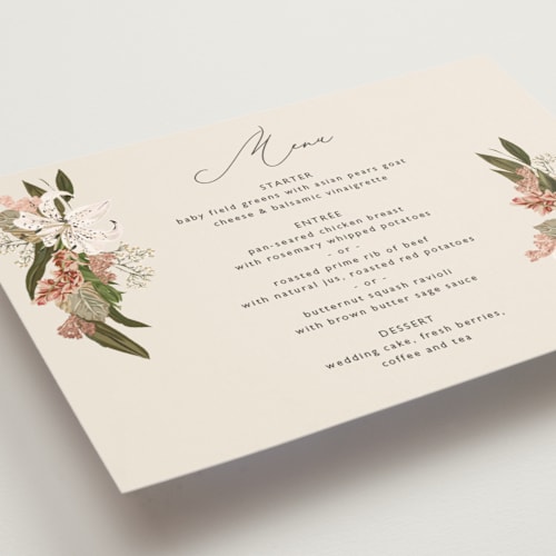 This is a terracotta menu cards with foil pressed by Susan Moyal called delicate printing on signature in standard