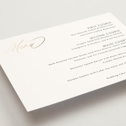 This is a snow menu cards with foil pressed by Kaydi Bishop called postcard printing on signature in standard