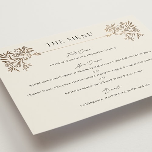This is a cream menu cards with foil pressed by Jen Owens called baroque printing on signature in standard