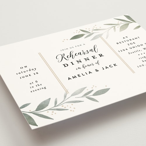 This is a lime rehearsal dinner invitations with standard by Alethea and Ruth called olive branch framed printing on signature in standard