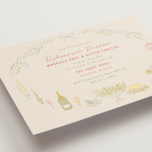 This is a olive rehearsal dinner invitations with standard by Elly called dining printing on signature in standard