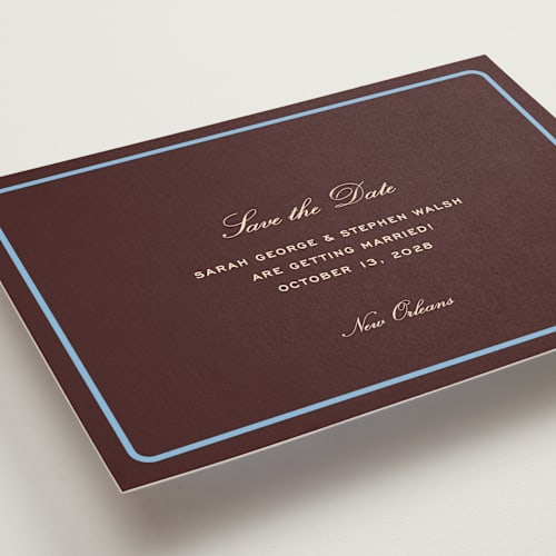 This is a fig save the date with standard by Megan Davis called aperitif printing on signature in standard