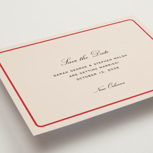 This is a tomato save the date with standard by Megan Davis called aperitif printing on signature in standard