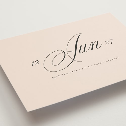This is a champagne save the date with standard by Lori Wemple called simple date printing on signature in standard