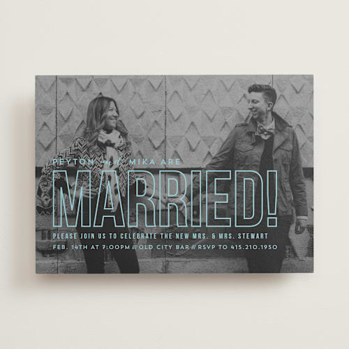 This is a sky wedding announcements with standard by Carly Reed Walker called modern romantic printing on recycled smooth signature in standard