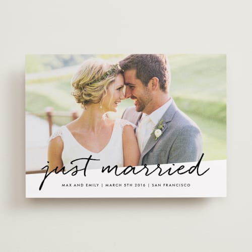 This is a cloud wedding announcements with standard by Roxy Cervantes called scripted printing on recycled smooth signature in standard