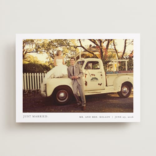 This is a blueberry pie wedding announcements with standard by That Girl Press called tiny blessings printing on recycled smooth signature in standard