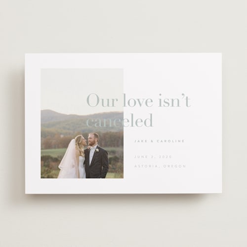 This is a mint wedding announcements with standard by Karen Schipper called frankie printing on recycled smooth signature in standard