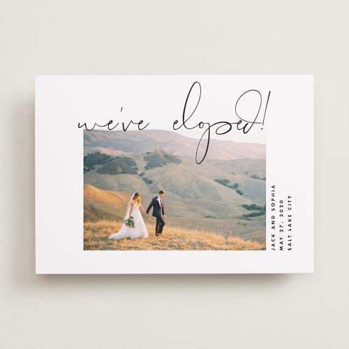 This is a noir wedding announcements with standard by Kimberly FitzSimons called offbeat printing on recycled smooth signature in standard