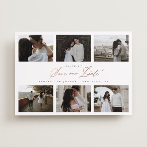 This is a cloud foil stamped save the date cards with foil pressed by Hudson meet Rose called together printing on recycled smooth signature in standard