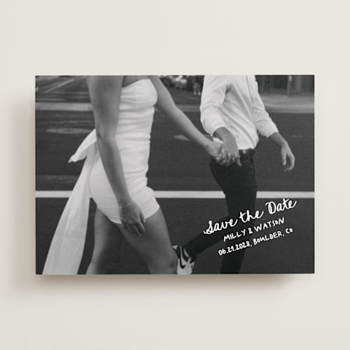 This is a mist save the date with standard by Jelena Vuletic called imprint printing on recycled smooth signature in standard