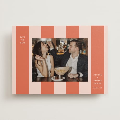 This is a grapefruit save the date with standard by Megan Davis called aperitivo printing on recycled smooth signature in standard