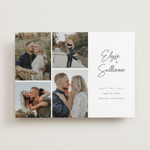 This is a sugar save the date with standard by Jessica Williams called bookmarked printing on recycled smooth signature in standard