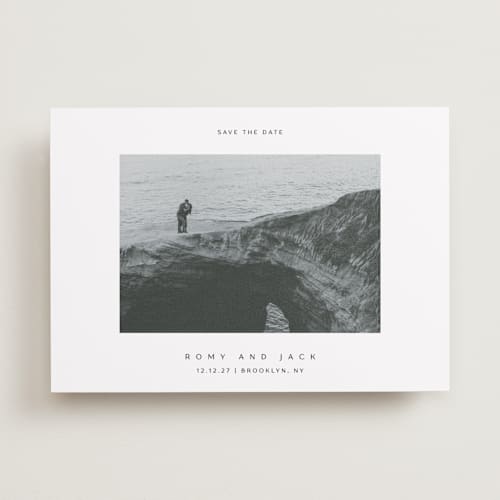 This is a wave save the date with standard by Yuliya Evseeva called breathe love printing on recycled smooth signature in 5x7