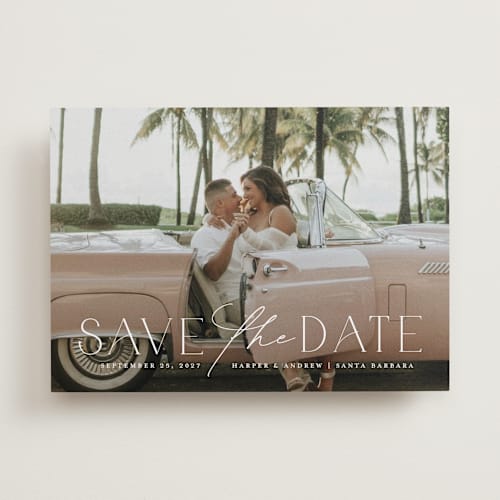 This is a snow save the date with standard by Yaling Hou Suzuki called a fun ride printing on recycled smooth signature in standard