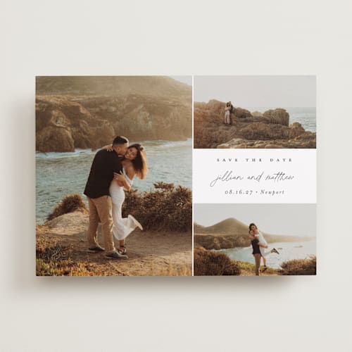 This is a sugar save the date with standard by Jessica Williams called casual elegance printing on recycled smooth signature in standard