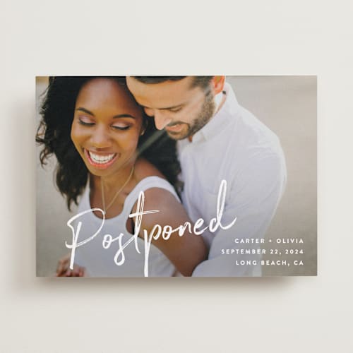 This is a pearl save the date with standard by Owl and Toad called signature printing on recycled smooth signature in standard